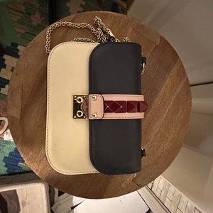 Valentino Vitello Small Colorblock Rockstud Flap Multicolor Burgundy Navy